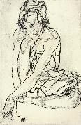 Egon Schiele Squatting Woman painting
